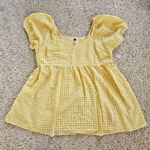 Old Navy Womens Yellow Gingham Puff Sleeve Dress 4X Gauzy Smocked Milkmaid PinUp